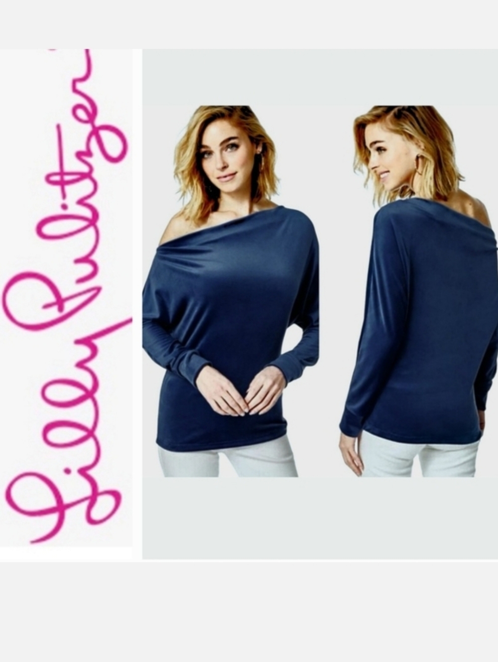 Lilly Pulitzer Sheera French Terry Top Off Shoulder True Navy XL